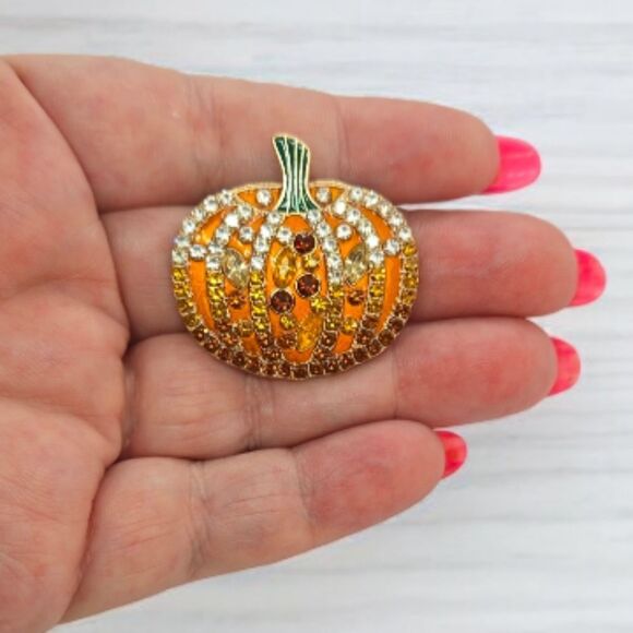 Large RhinestoneāPumpkin Earrings Fall Jewelry Pierced Ears Stud Posts Halloween - Picture 3 of 9